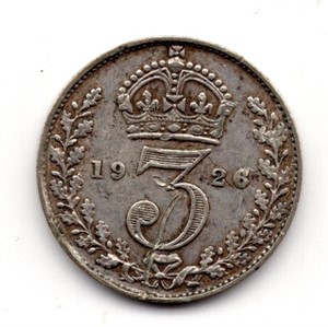 1926 Great Britain 3 Pence Silver Coin