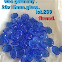 W. GERM VTG 20X15MM GLASS OVAL BLUE FLAWED STONES