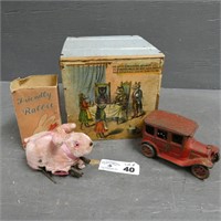Antique Cast Iron Car & Wind Up Rabbit - AS IS