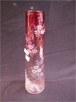 11" cranberry-to-clear art glass vase with