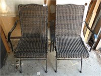 Pair of Wrought Iron / Vinyl Wicker Patio Chairs
