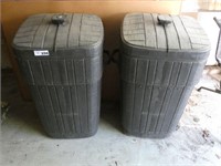 Two Plastic Trash Cans with Lids