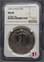 1991 American 1 oz. Silver Eagle-One Dollar - NGC