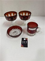 Ruby Red Pedestal Dessert Bowls, Mug & Dish