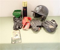 BASEBALL HELMET, (2) BASEBALL GLOVES, NRA