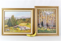 Pair "HS" Signed Original Landscape Oil Paintings