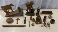 Vintage Wood Carved Statues, Butter Stamps, Flute