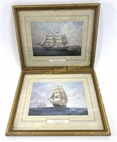 (2) VTG Framed Ships on the Ocean Prints