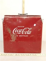 Coca-Cola metal pop bottle cooler w/ lid & tray