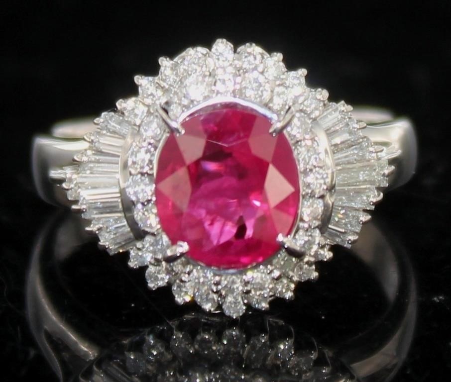 GIA Platinum 1.52 ct Cushion Ruby & Diamond Ring