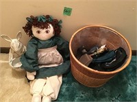 doll, wicker, storage bags