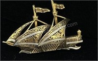 Spanish Sail Boat Ship Pin Brooch Signed Spain