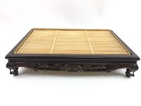 Vintage Carved Wood Base Bamboo Tray
