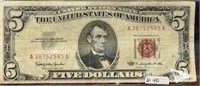 1963 $5 US RED SEAL NOTE -VG