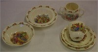 Six pieces of Royal Doulton bunnykins nursery ware