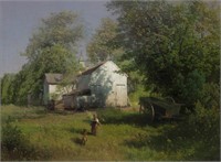 Hermann Herzog "On the Farm" oil on canvas,