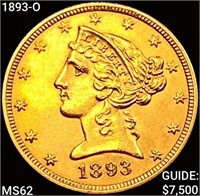 1893-O $5 Gold Half Eagle UNCIRCULATED