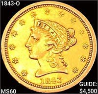1843-O $2.50 Gold Quarter Eagle UNCIRCULATED