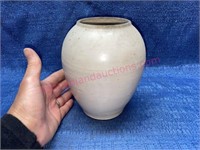 Old pottery crock glaze vase - 6.5in tall