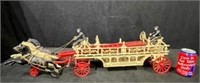 Cast Iron Fire Hook & Ladder 3 Horse Drawn Wagon