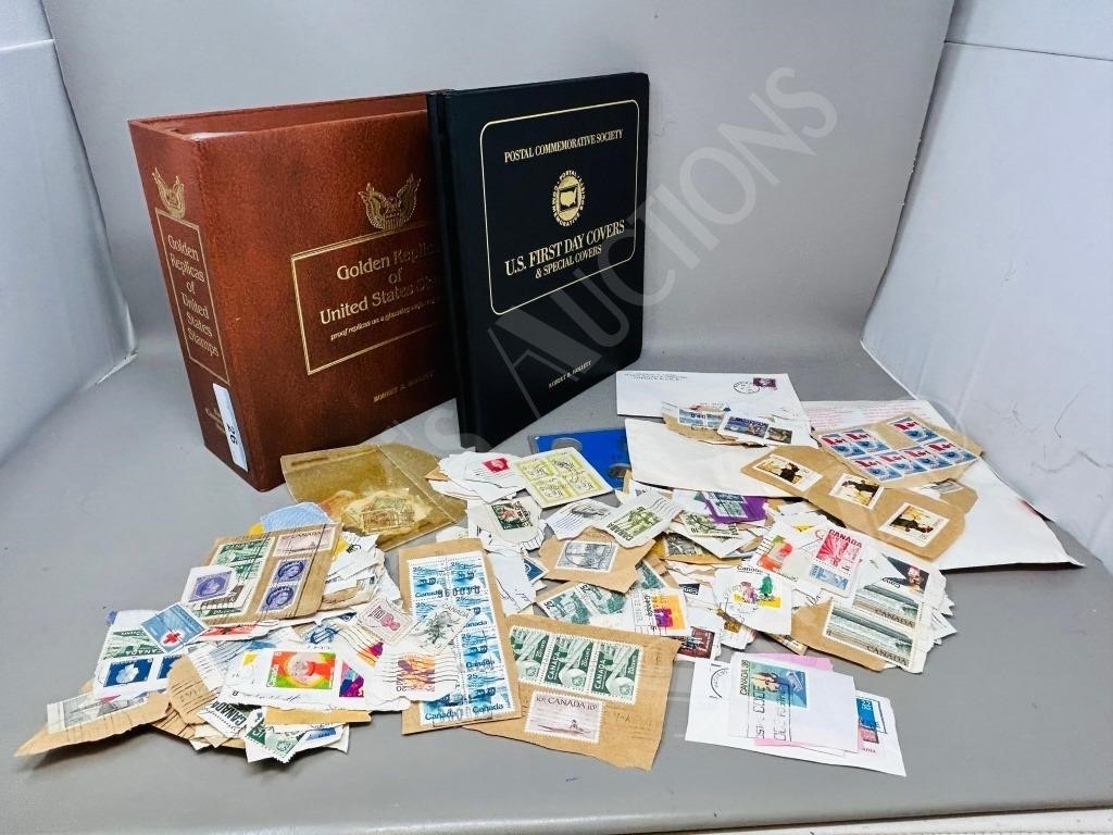 2 empty binders & various loose stamps