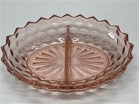 Vtg American Pattern Pink Glass Divided Dish