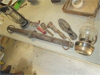 oil lamp, evener, shoe repair, monkey wrench