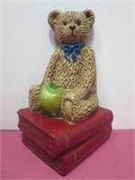 VTG Heavy Cast Iron Bear on Books with Apple Door