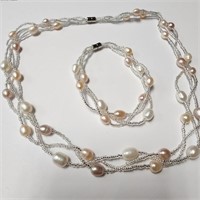 $200  Fresh Water Pearl Necklace And Bracelet Set