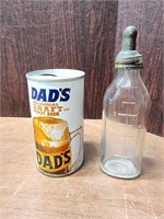 Antique Baby Bottle & Vintage Dad's Root Beer Can
