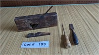 ANTIQUE WOOD PLANE AND CHISEL
