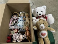 2 Teddy Bears, 2 Porcelain Dolls, Mickey Mouse
