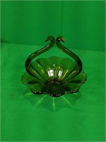 Green Glass Basket Dish