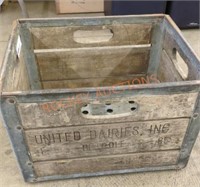 United dairies inc, wooden and metal crate
