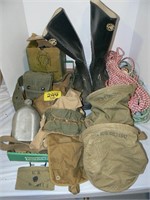 MILITARY GROUP WITH OXYGEN MASK, CANVAS BAGS,