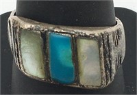 Sterling Silver Mother Of Pearl & Blue Stone Ring
