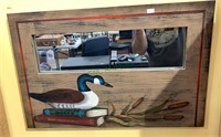 Hand painted wall mirror - a goose decoy sitting