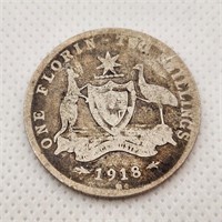 1918 Silver Australian Florin Coin