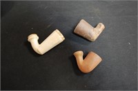 3 Native American Clay Pottery Pipes