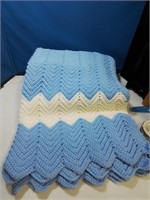 Blue and white hand crochet Afghan