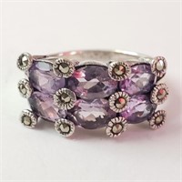$200 Silver Amethyst Marcasite Ring