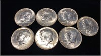 (7) 1969 Kennedy Half Dollar Coins, 40% Silver