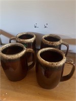 (4) vintage HULL USA pottery  16 ounce brown drip