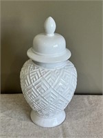 14" White Patterned Vase Pot