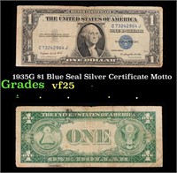 1935G $1 Blue Seal Silver Certificate Grades vf+ M