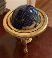 Small Inlaid Stone & Brass World Globe