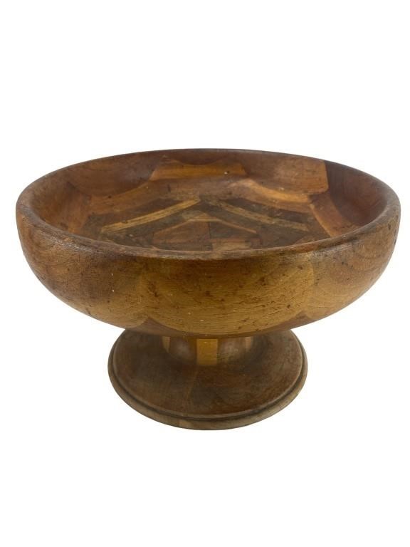 MCM Style Wooden Pedestal Bowl Centerpiece