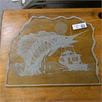 Etched Glass Marlin Fish Panel