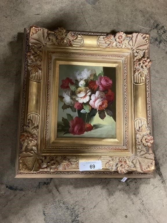 Beautiful Gilded Frame Floral Oil on Canvas .