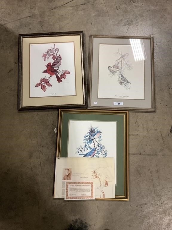 3 Framed Signed Don Whitlach Bird Prints.